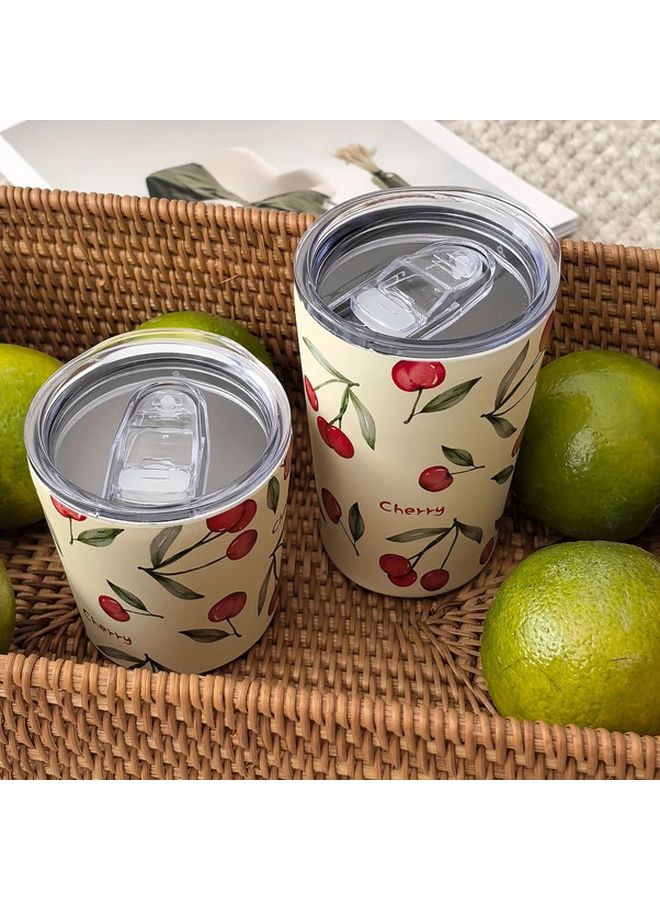 Double Layer Stainless Steel Thermal Insulation Cup 11 83oz Big Red Cherry Pattern - Image 2